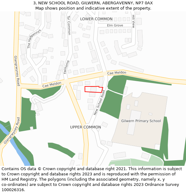 3, NEW SCHOOL ROAD, GILWERN, ABERGAVENNY, NP7 0AX: Location map and indicative extent of plot
