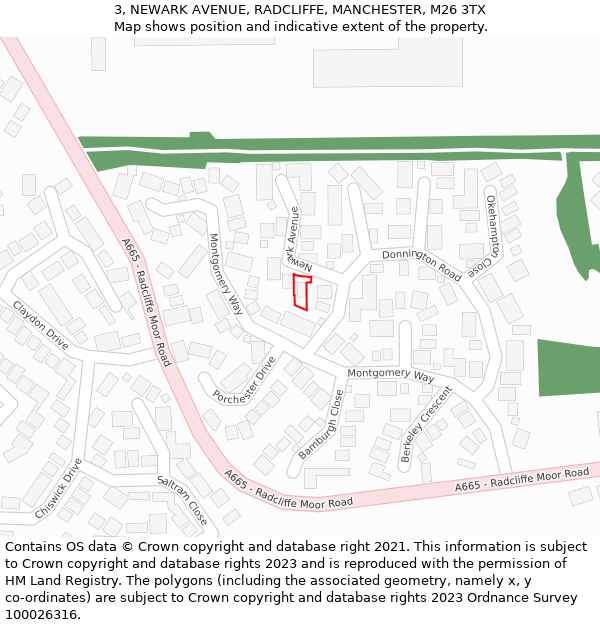 3, NEWARK AVENUE, RADCLIFFE, MANCHESTER, M26 3TX: Location map and indicative extent of plot