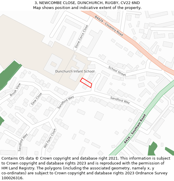 3, NEWCOMBE CLOSE, DUNCHURCH, RUGBY, CV22 6ND: Location map and indicative extent of plot