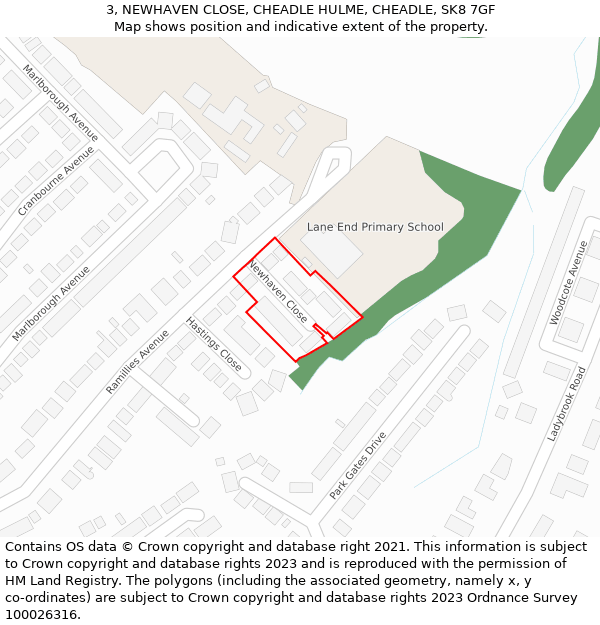 3, NEWHAVEN CLOSE, CHEADLE HULME, CHEADLE, SK8 7GF: Location map and indicative extent of plot
