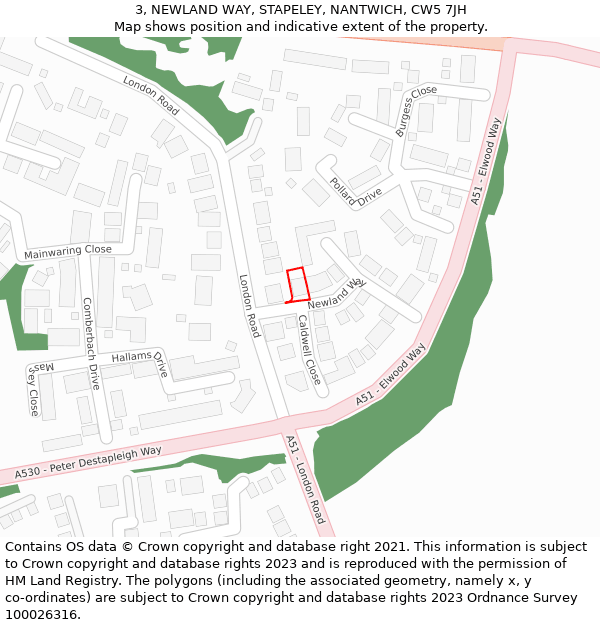 3, NEWLAND WAY, STAPELEY, NANTWICH, CW5 7JH: Location map and indicative extent of plot