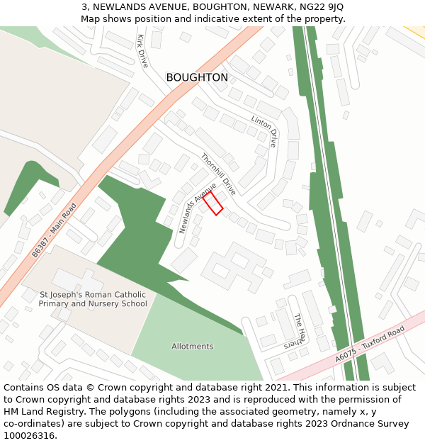 3, NEWLANDS AVENUE, BOUGHTON, NEWARK, NG22 9JQ: Location map and indicative extent of plot