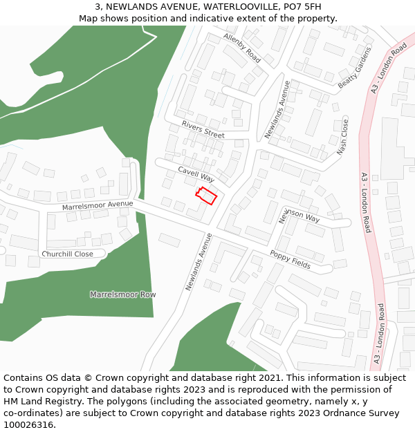 3, NEWLANDS AVENUE, WATERLOOVILLE, PO7 5FH: Location map and indicative extent of plot