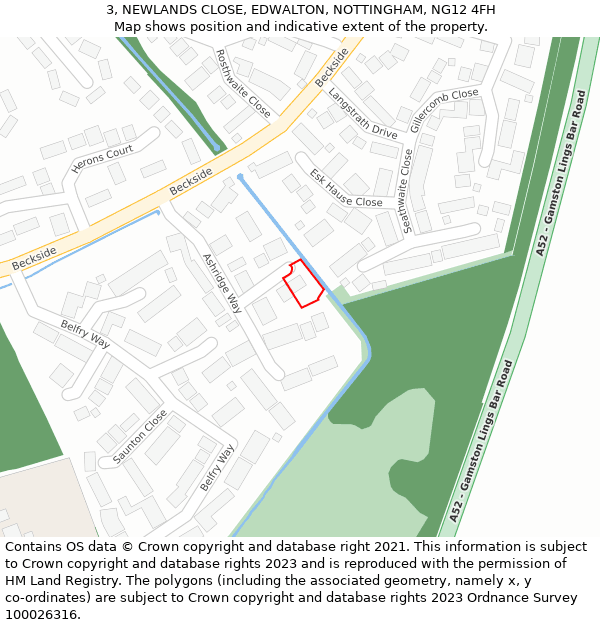 3, NEWLANDS CLOSE, EDWALTON, NOTTINGHAM, NG12 4FH: Location map and indicative extent of plot