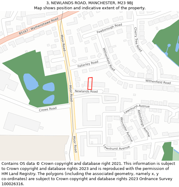 3, NEWLANDS ROAD, MANCHESTER, M23 9BJ: Location map and indicative extent of plot