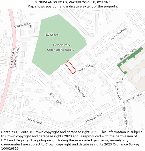3, NEWLANDS ROAD, WATERLOOVILLE, PO7 5NF: Location map and indicative extent of plot