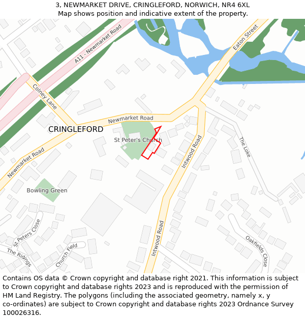 3, NEWMARKET DRIVE, CRINGLEFORD, NORWICH, NR4 6XL: Location map and indicative extent of plot