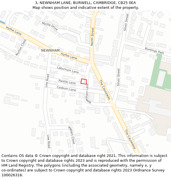3, NEWNHAM LANE, BURWELL, CAMBRIDGE, CB25 0EA: Location map and indicative extent of plot