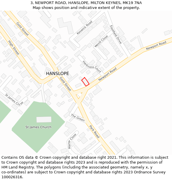 3, NEWPORT ROAD, HANSLOPE, MILTON KEYNES, MK19 7NA: Location map and indicative extent of plot