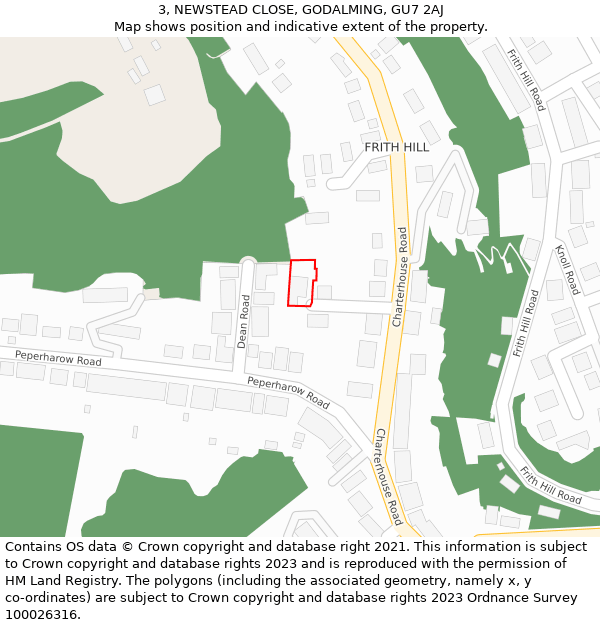 3, NEWSTEAD CLOSE, GODALMING, GU7 2AJ: Location map and indicative extent of plot