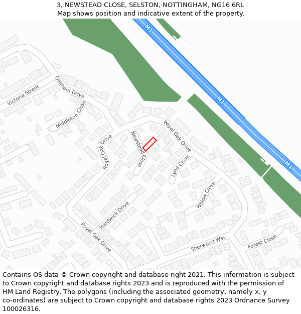 3, NEWSTEAD CLOSE, SELSTON, NOTTINGHAM, NG16 6RL: Location map and indicative extent of plot