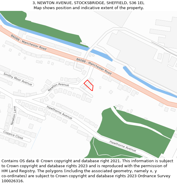 3, NEWTON AVENUE, STOCKSBRIDGE, SHEFFIELD, S36 1EL: Location map and indicative extent of plot