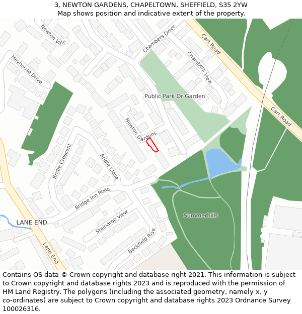 3, NEWTON GARDENS, CHAPELTOWN, SHEFFIELD, S35 2YW: Location map and indicative extent of plot