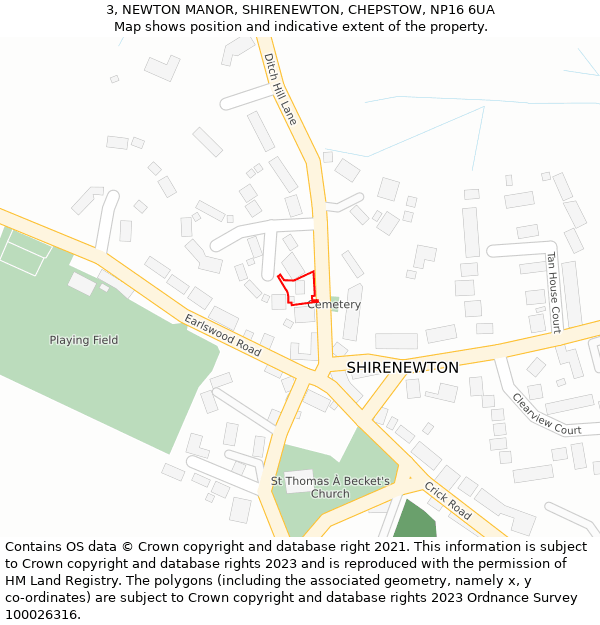 3, NEWTON MANOR, SHIRENEWTON, CHEPSTOW, NP16 6UA: Location map and indicative extent of plot