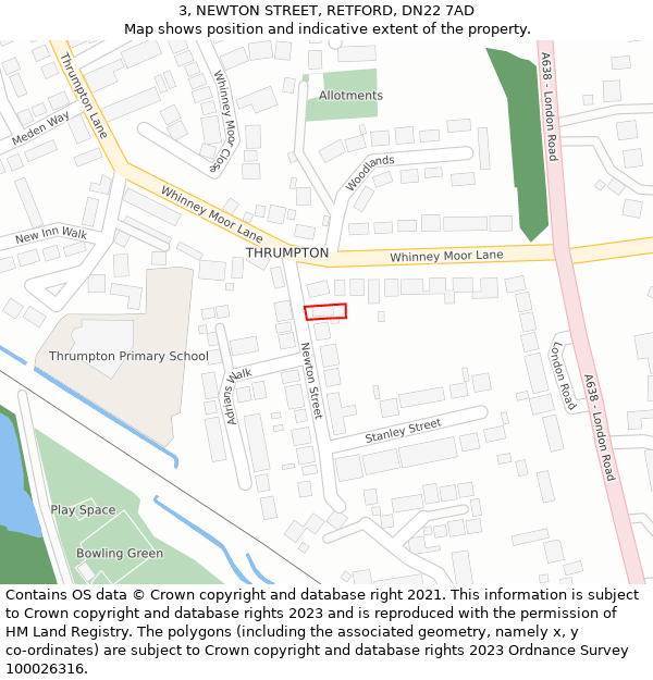 3, NEWTON STREET, RETFORD, DN22 7AD: Location map and indicative extent of plot