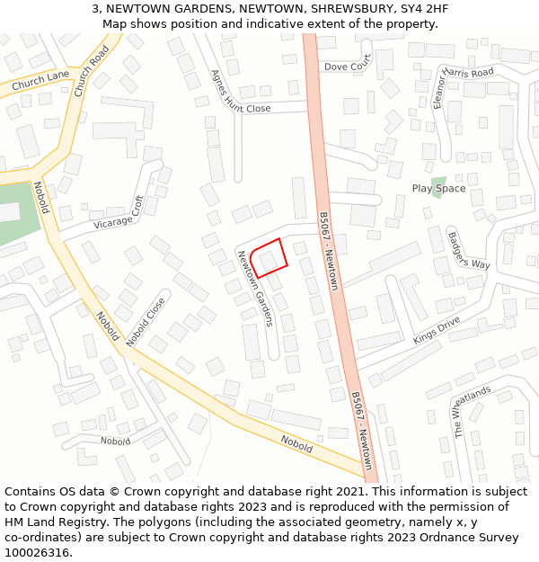 3, NEWTOWN GARDENS, NEWTOWN, SHREWSBURY, SY4 2HF: Location map and indicative extent of plot