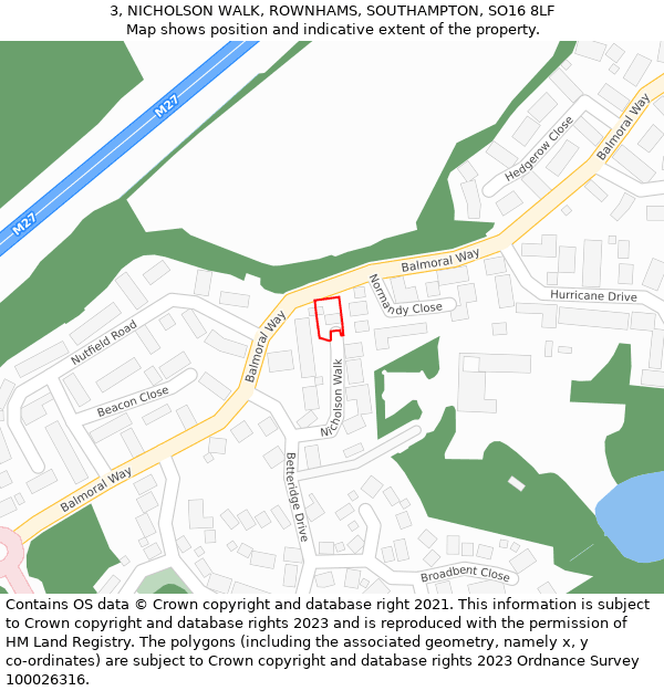 3, NICHOLSON WALK, ROWNHAMS, SOUTHAMPTON, SO16 8LF: Location map and indicative extent of plot
