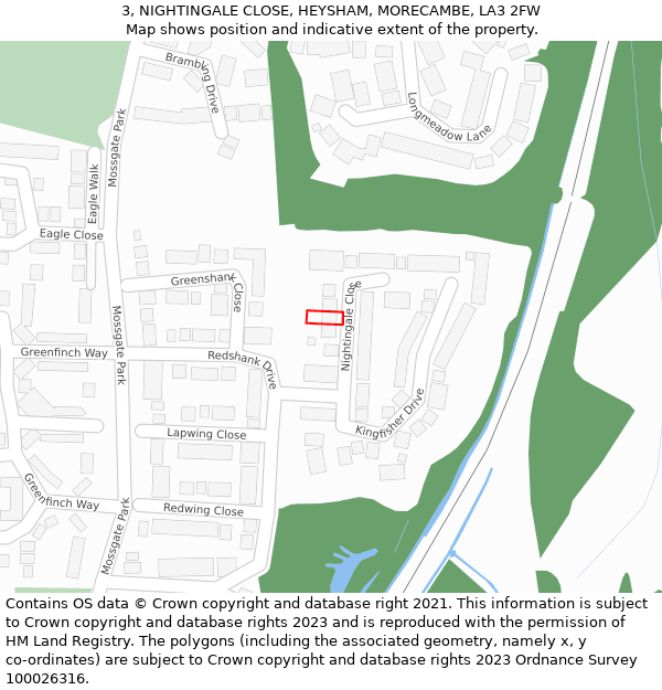 3, NIGHTINGALE CLOSE, HEYSHAM, MORECAMBE, LA3 2FW: Location map and indicative extent of plot