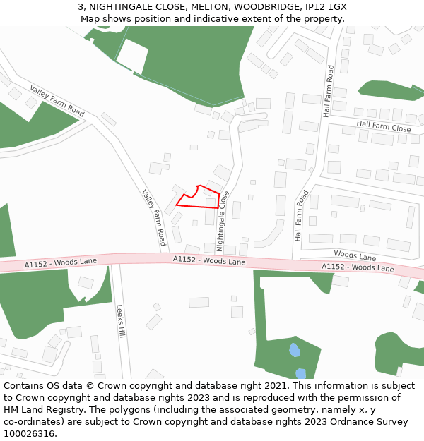 3, NIGHTINGALE CLOSE, MELTON, WOODBRIDGE, IP12 1GX: Location map and indicative extent of plot