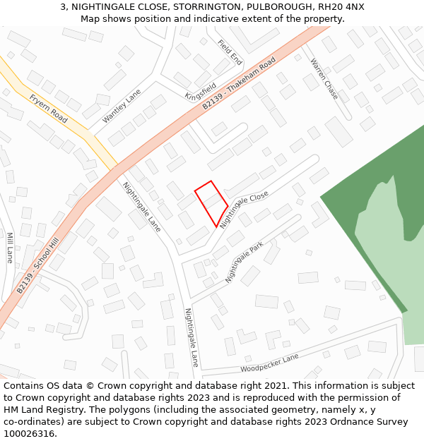 3, NIGHTINGALE CLOSE, STORRINGTON, PULBOROUGH, RH20 4NX: Location map and indicative extent of plot