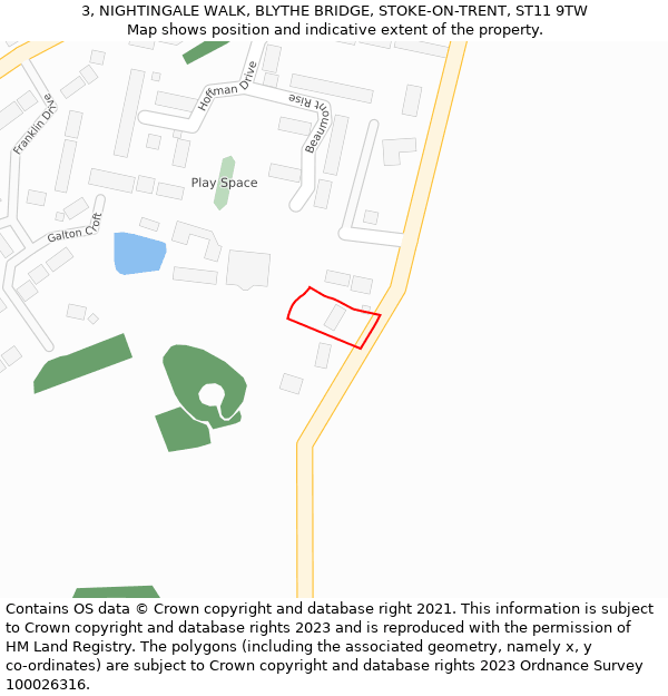 3, NIGHTINGALE WALK, BLYTHE BRIDGE, STOKE-ON-TRENT, ST11 9TW: Location map and indicative extent of plot