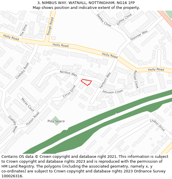 3, NIMBUS WAY, WATNALL, NOTTINGHAM, NG16 1FP: Location map and indicative extent of plot