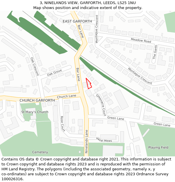 3, NINELANDS VIEW, GARFORTH, LEEDS, LS25 1NU: Location map and indicative extent of plot