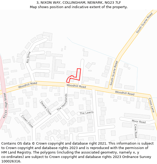 3, NIXON WAY, COLLINGHAM, NEWARK, NG23 7LF: Location map and indicative extent of plot