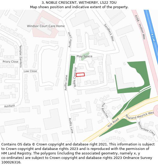 3, NOBLE CRESCENT, WETHERBY, LS22 7DU: Location map and indicative extent of plot