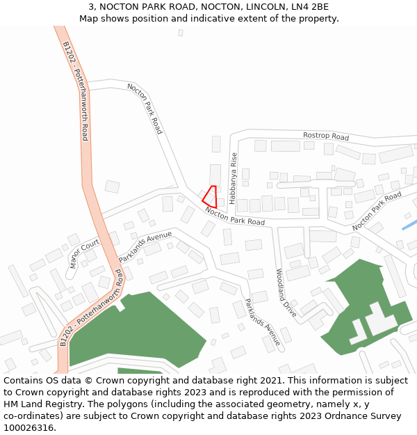 3, NOCTON PARK ROAD, NOCTON, LINCOLN, LN4 2BE: Location map and indicative extent of plot