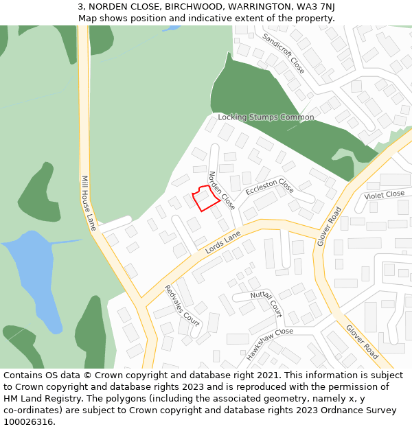 3, NORDEN CLOSE, BIRCHWOOD, WARRINGTON, WA3 7NJ: Location map and indicative extent of plot