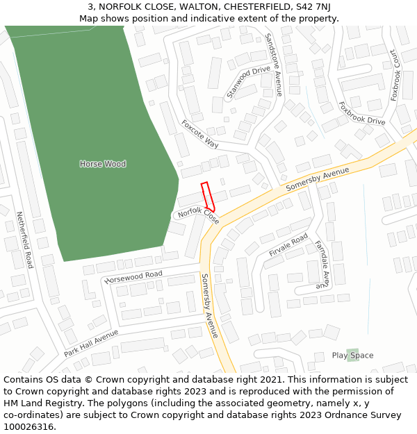 3, NORFOLK CLOSE, WALTON, CHESTERFIELD, S42 7NJ: Location map and indicative extent of plot