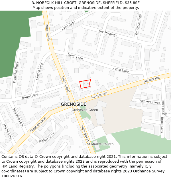 3, NORFOLK HILL CROFT, GRENOSIDE, SHEFFIELD, S35 8SE: Location map and indicative extent of plot