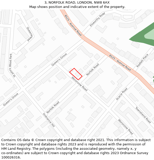 3, NORFOLK ROAD, LONDON, NW8 6AX: Location map and indicative extent of plot