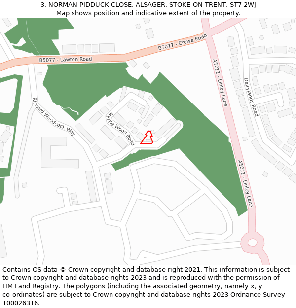 3, NORMAN PIDDUCK CLOSE, ALSAGER, STOKE-ON-TRENT, ST7 2WJ: Location map and indicative extent of plot