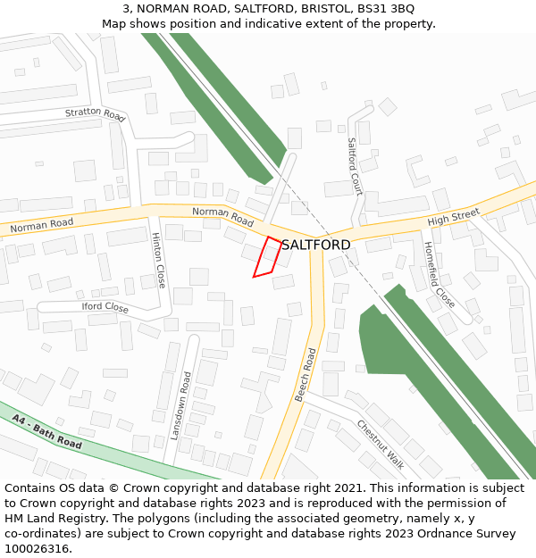 3, NORMAN ROAD, SALTFORD, BRISTOL, BS31 3BQ: Location map and indicative extent of plot