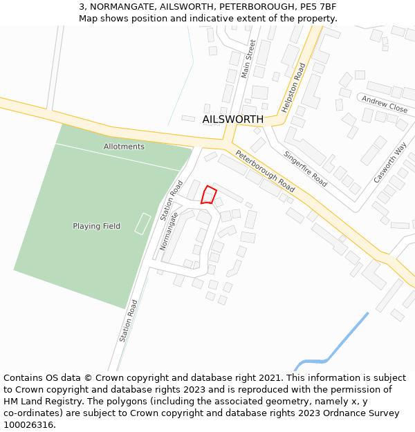 3, NORMANGATE, AILSWORTH, PETERBOROUGH, PE5 7BF: Location map and indicative extent of plot
