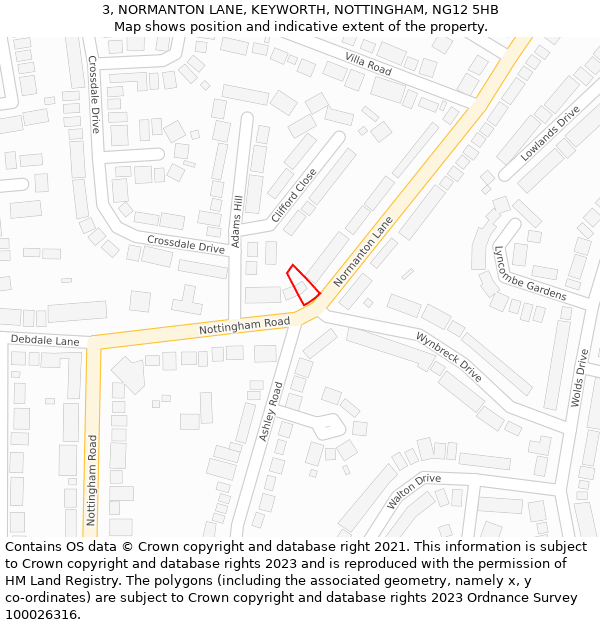 3, NORMANTON LANE, KEYWORTH, NOTTINGHAM, NG12 5HB: Location map and indicative extent of plot