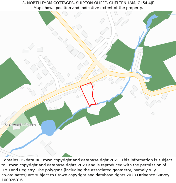 3, NORTH FARM COTTAGES, SHIPTON OLIFFE, CHELTENHAM, GL54 4JF: Location map and indicative extent of plot