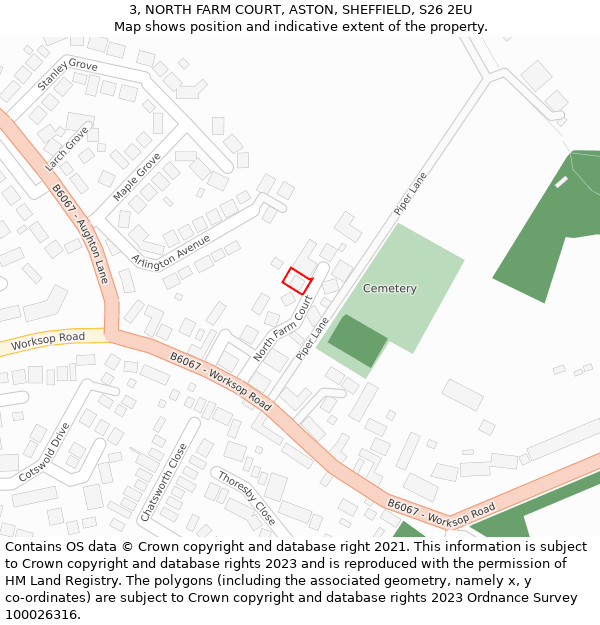 3, NORTH FARM COURT, ASTON, SHEFFIELD, S26 2EU: Location map and indicative extent of plot