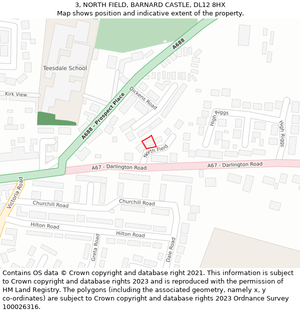 3, NORTH FIELD, BARNARD CASTLE, DL12 8HX: Location map and indicative extent of plot