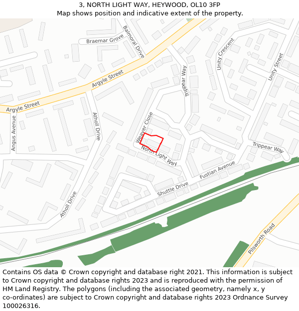 3, NORTH LIGHT WAY, HEYWOOD, OL10 3FP: Location map and indicative extent of plot