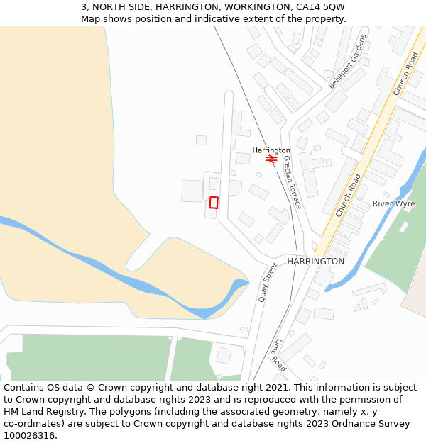 3, NORTH SIDE, HARRINGTON, WORKINGTON, CA14 5QW: Location map and indicative extent of plot