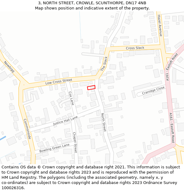 3, NORTH STREET, CROWLE, SCUNTHORPE, DN17 4NB: Location map and indicative extent of plot