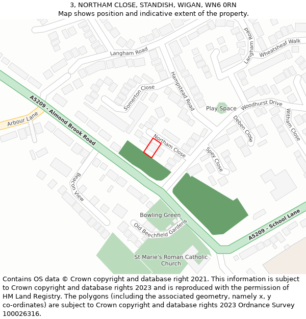 3, NORTHAM CLOSE, STANDISH, WIGAN, WN6 0RN: Location map and indicative extent of plot