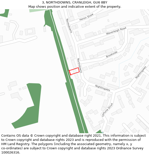 3, NORTHDOWNS, CRANLEIGH, GU6 8BY: Location map and indicative extent of plot