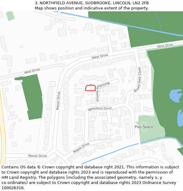 3, NORTHFIELD AVENUE, SUDBROOKE, LINCOLN, LN2 2FB: Location map and indicative extent of plot