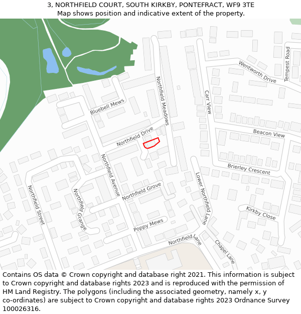 3, NORTHFIELD COURT, SOUTH KIRKBY, PONTEFRACT, WF9 3TE: Location map and indicative extent of plot