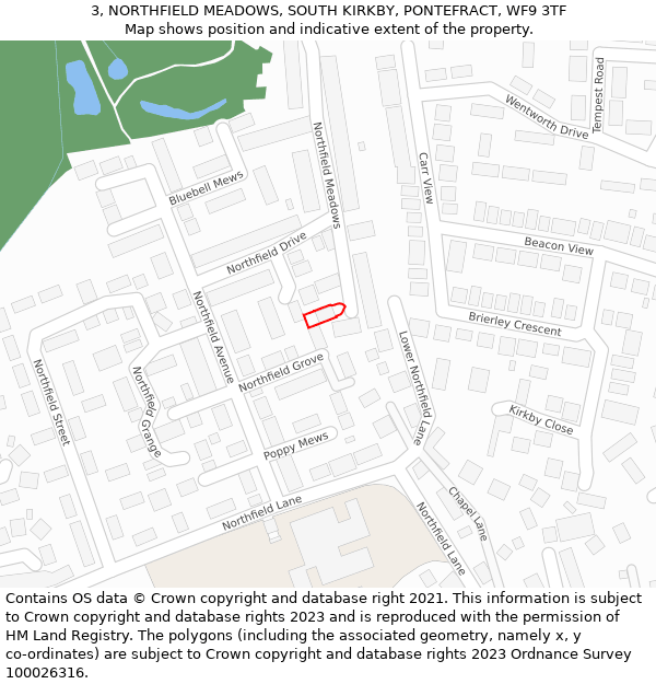 3, NORTHFIELD MEADOWS, SOUTH KIRKBY, PONTEFRACT, WF9 3TF: Location map and indicative extent of plot