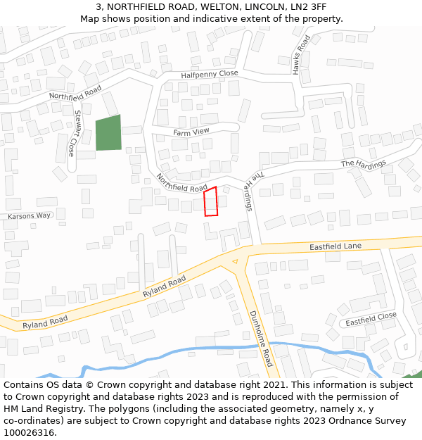 3, NORTHFIELD ROAD, WELTON, LINCOLN, LN2 3FF: Location map and indicative extent of plot